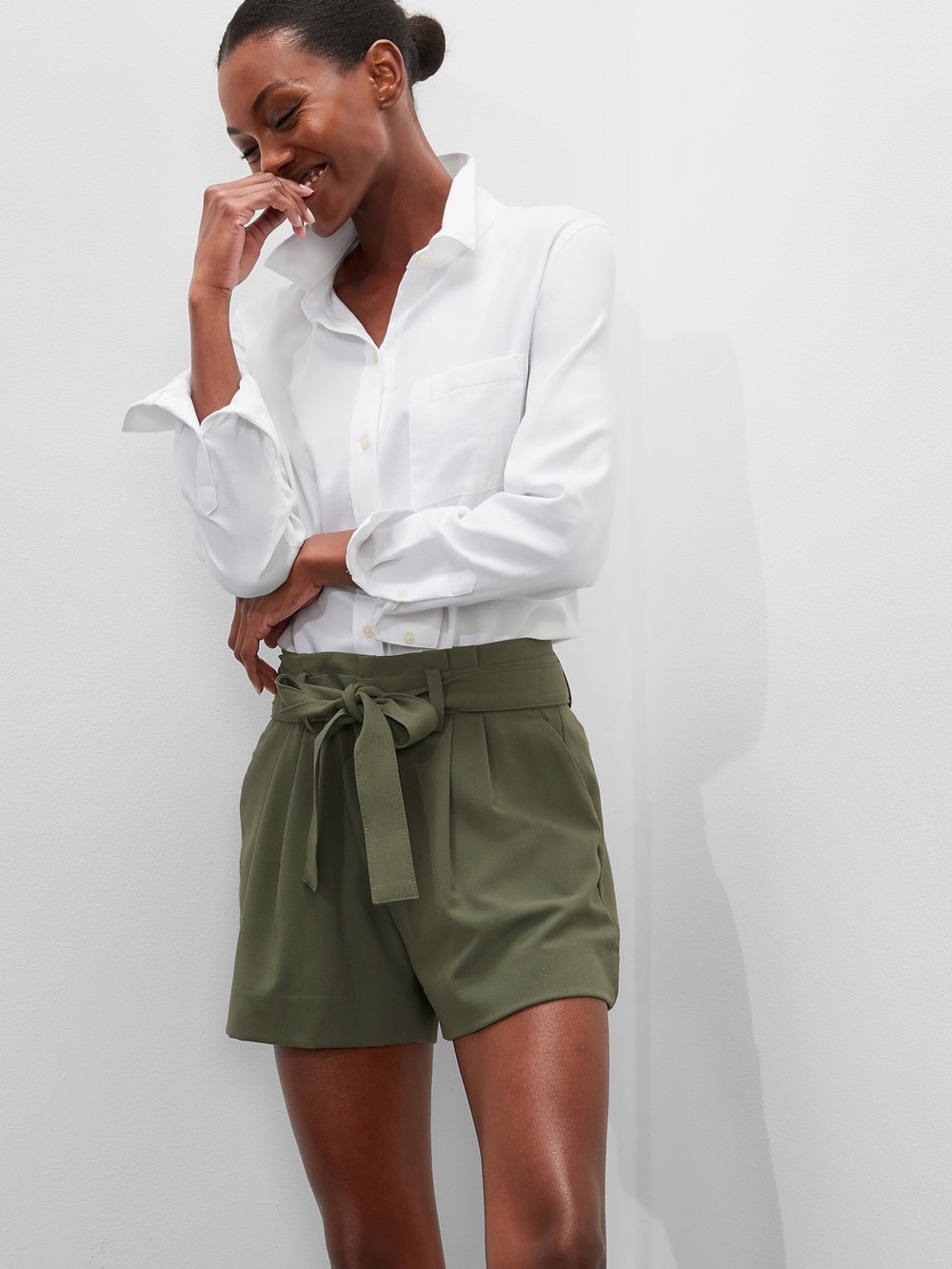 Banana Republic Olive Tie-Waist Paperbag Shorts NWT
